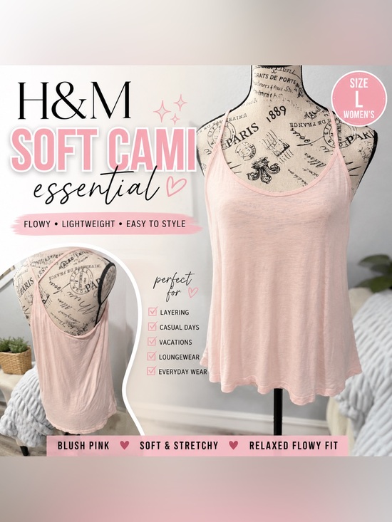 H&M Tops - H&M Women’s Large Blush Pink Flowy Cami Tank Top | Lightweight Spaghetti Strap